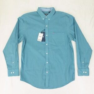 IZOD Button Down Shirt Mens Medium Blue Gingham Sportflex Non Iron Stretch New